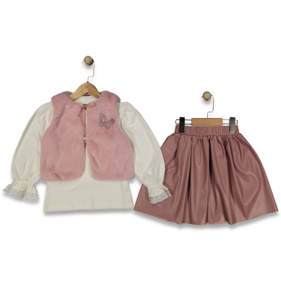 KIZ 6/9 YAŞ KELEBEKLİ PELÜŞLÜ DERİ 3’LU TAKIM