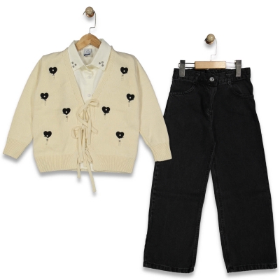 KIZ 6/9 YAŞ KÜÇÜK KALPLİ BAĞLAMALI TRİKO TAKIM