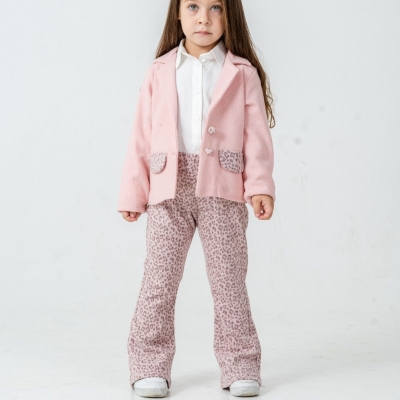 KIZ 6/9 YAŞ LEOPAR PANTALONLU CEKETLİ ÜÇLÜ TAKIM