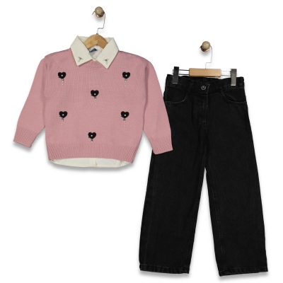 KIZ 6/9 YAŞ MİNİK KALPLİ TRİKO TAKIM