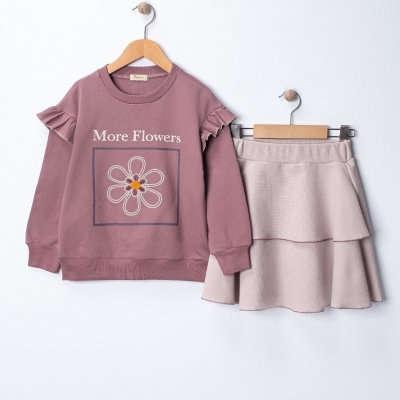 KIZ 6/9 YAŞ MORE ETEĞİ İKİ KAT PAPATYALI TAKIM