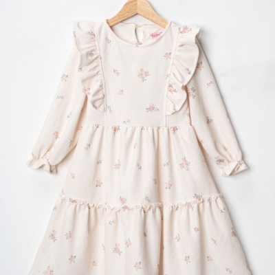 KIZ 6/9 YAŞ ROBASI FIRFIRLI BASKILI KARYA ELBİSE