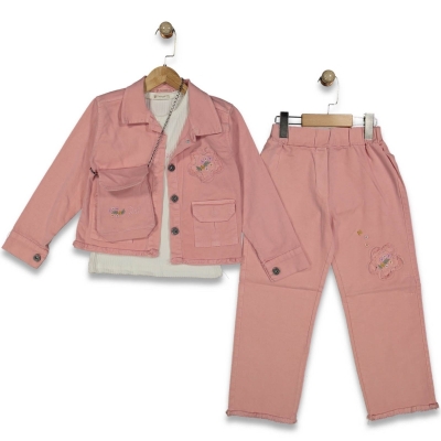 KIZ 6/9 YAŞ YILDIZ ÇİÇEKLİ ÜÇLÜ TAKIM