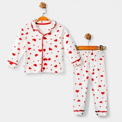 KIZ 7/10 YAŞ KARIŞIK KALPLİ PİJAMA TAKIM