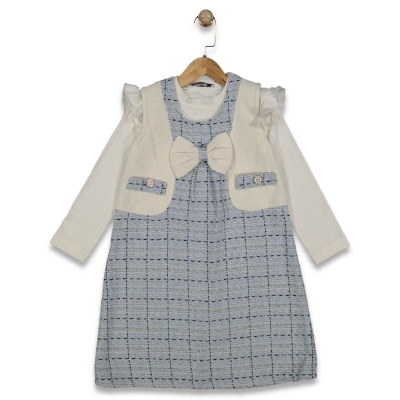 KIZ 7/10 YAŞ SİMLİ EKOSELİ ELBİSE