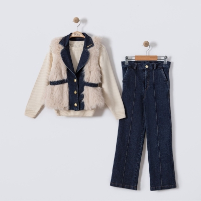 KIZ 7/10 YAŞ TRİKO KAZAK KOTLU PELUŞLU TAKIM