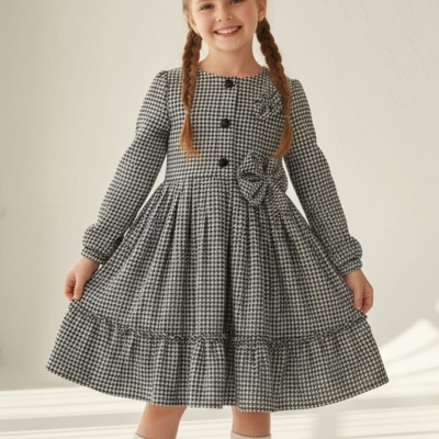 KIZ 7/11 YAŞ ÇİFT FİYONKLU PLİSELİ KAZAĞAYI ELBİSE