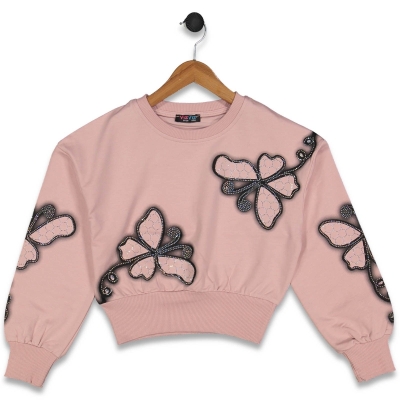 KIZ 8/16 YAŞ 2 İP KELEBEK BASKILI VE TAŞLI SWEAT