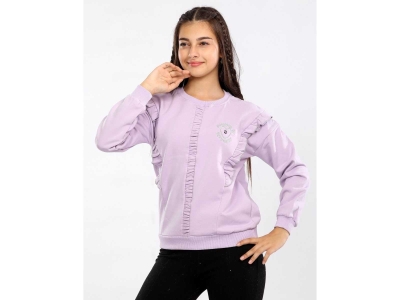 KIZ 9/12 YAŞ BÜZGÜLÜ FIRFIRLI KALP NAKIŞLI SWEAT