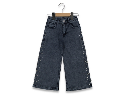 KIZ 9/12 YAŞ İNCİLİ BOL PAÇA KOT PANTOLON