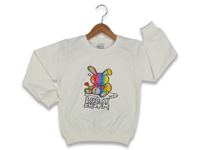 KIZ 9/12 YAŞ RENKLİ AYI BASKILI SWEAT