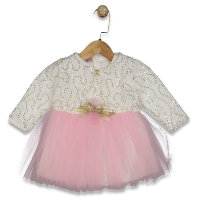 KIZ 9/18 AY ALTIN PUL DESENLİ BOLEROLU ELBİSE