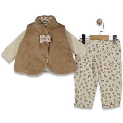 KIZ 9/18 AY PELUŞ YELEKLİ KALPLİ 3 LÜ TAKIM