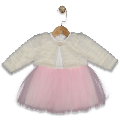 KIZ 9/18 AY YENİ ÇİZGİ PELÜŞ HIRKALI ELBİSE