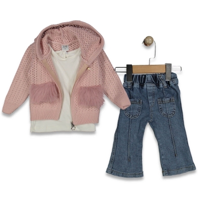 KIZ 9/24 AY BASKILI BADİ PELUŞ XEPLİ TRİKO HIRKALI