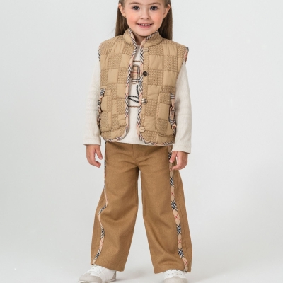 KIZ 9/24 AY BURBERY BİYELİ ÜÇLÜ TAKIM