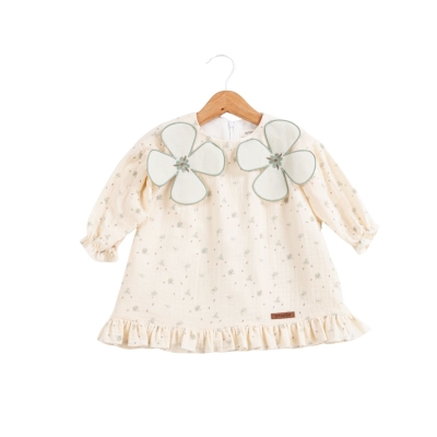 KIZ 9/24 AY ÇİÇEK DESENLİ MÜSLİN AYLIK ELBİSE