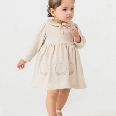 KIZ 9/24 AY ETEKNAKIŞ İŞLEMELİ ELBİSE