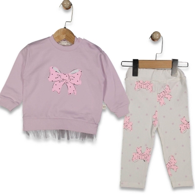 KIZ 9/24 AY FİYONK BASKILI TÜL  DETAYLI 2Lİ TAKIM