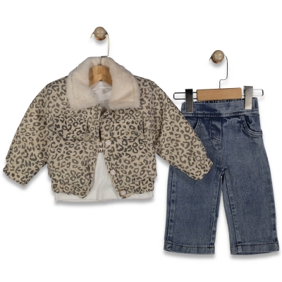 KIZ 9/24 AY KÜRK YAKA LEOPARLI TAKIM