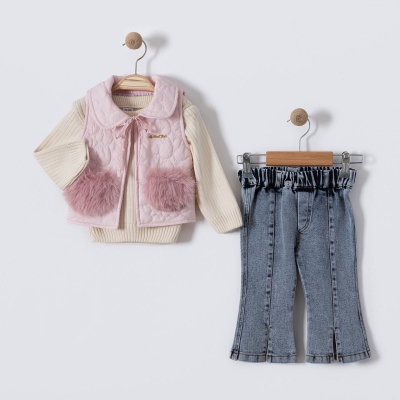 KIZ 9/24 AY PELUŞ YELEK TRİKO KAZAKLI KOT PANTALON