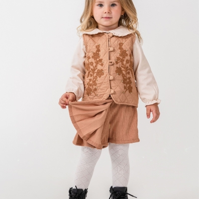 KIZ 9/24 AY SÜZİNE NAKIŞLI YELEKLİ ETEKLİ ÜÇLÜ TAK