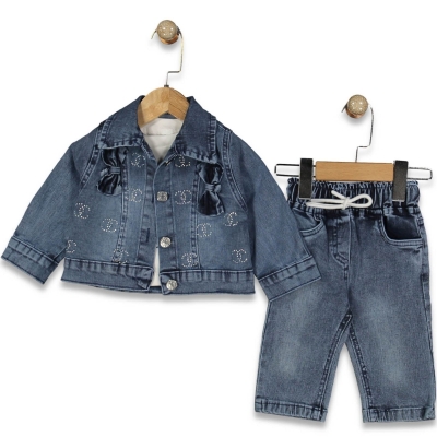 KIZ 9/24 AY TAŞLI FİYONKLU KOT 3 LÜ TAKIM