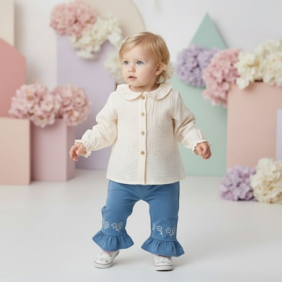 KIZ 9/24 AY YAKALI MÜSLİN KOT TAKIM