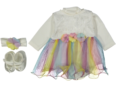 KIZ RENKLİ ÇİÇEKLİ TÜLLÜ MEVLÜTLÜK SET