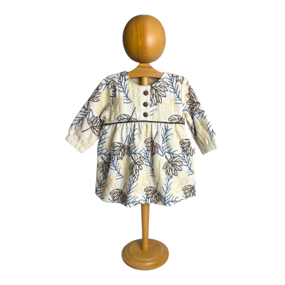 Keten Nakışlı Düğme Detaylı Elbise