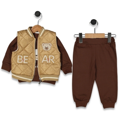 MİRKON BABY-TOTT KİDS 2077-ERKEK 9/24 AY BEAR YELEKLİ 3LÜ TAKIM