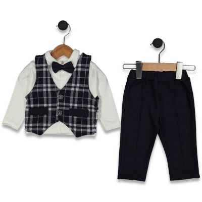 MİRKON BABY-TOTT KİDS 2102-ERKEK 9/24 AY PAPYONLU YELEKLİ TAKIM