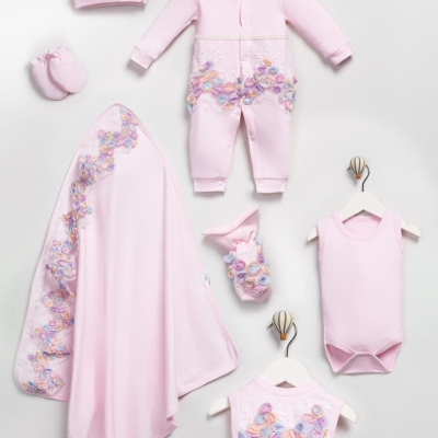 POİNT BABY 1139-KIZ 1/3 AY RENKLİ GÜLLÜ DANTELLİ 7 Lİ ZIBIN SET