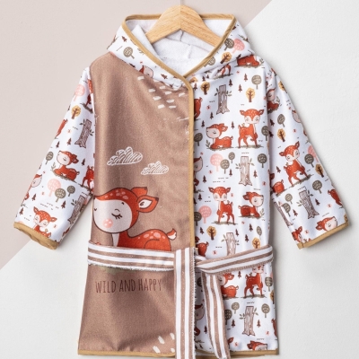 UNISEX 2/4 YAŞ CEYLAN DESEN BORNOZ