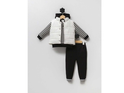 UNISEX 2/4 YAŞ ÇİZGİLİ ŞİŞME YELEKLİ 3İP 3 LÜ TAKI