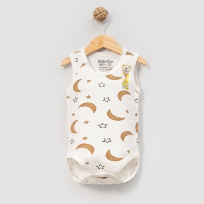 UNISEX 3/6 YAŞ AY YILDIZ DESENLİ KOLSUZ BADİ