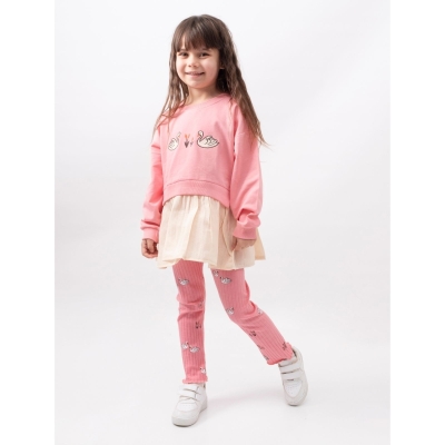 VOVİDOKİDS V2616-KIZ 3/6 YAŞ KIDS KUĞU NAKIŞ VE BASKILI İKİLİ TAKIM